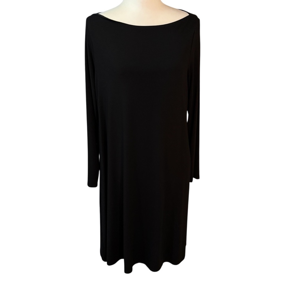 Eileen Fisher Viscose Spandex Black Long Sleeve Stretchy Dress Boatneck Sz Large